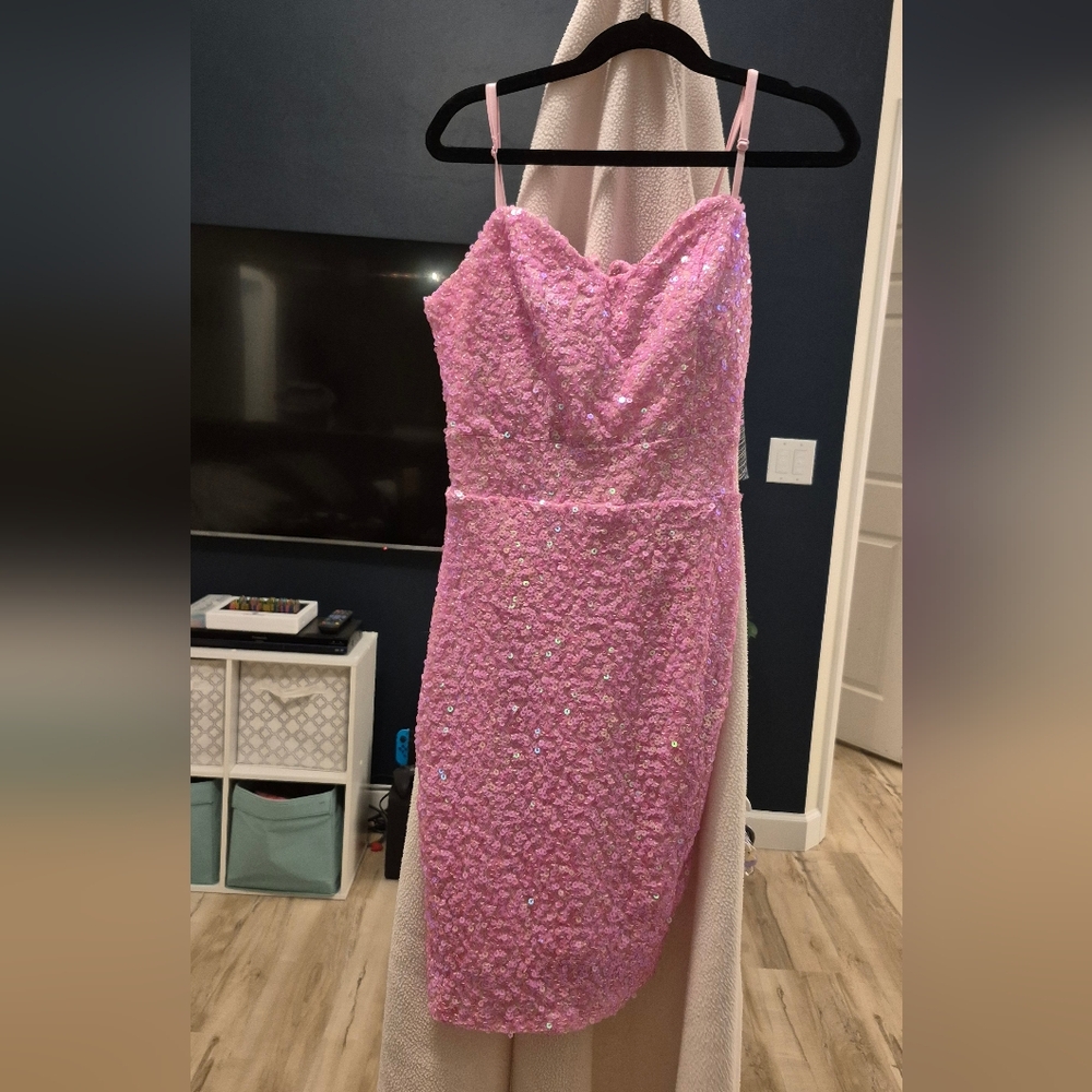 Ruched Pink Sequin Dress